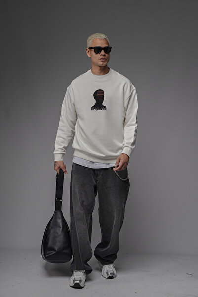 Butik Trend Biz Crew Neck Oversized Front Printed Sweatshirt