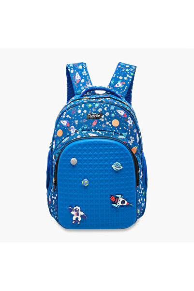 Riddle Space Charms Embellished Backpack with Adjustable Straps and Zip Closu...