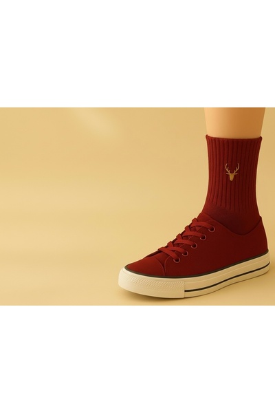 AYDK Unisex Gold Deer Embroidered Summer Winter 3 Pairs Cotton Socks Set