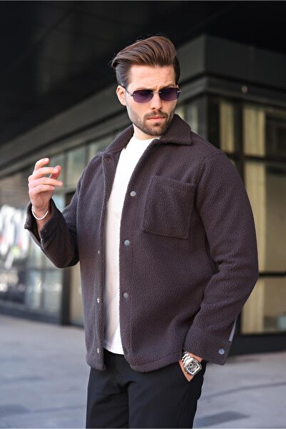 Madmext Anthracite Snap Closure Men's Shirt Jacket with Side Pockets E6769