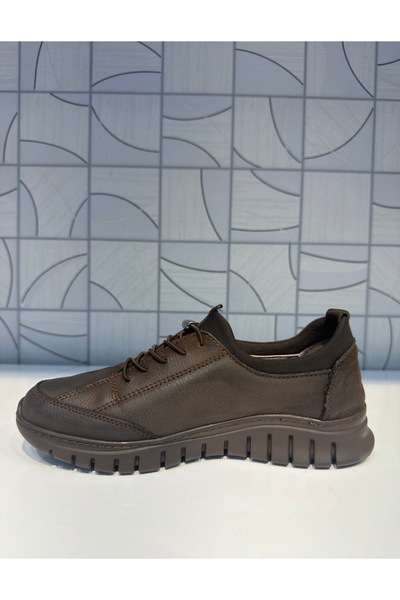 Anıl Ayakkabı B1 4320 Women's Brown Nubuck Genuine Leather Rubber Laces Non-Slip Sole Daily Sports Comfortable Shoes