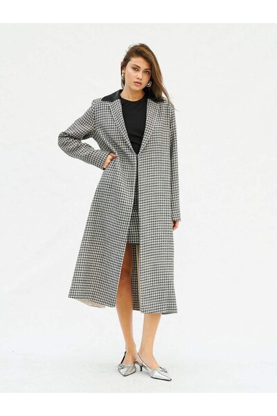 Coral 170504 Deri Yaka Uzun Kaban Siyah