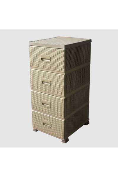 dealshopromania Storage Cabinet 4 Drawers Rattan Model Beige 38x45x90 cm Elegant and Practical Organization