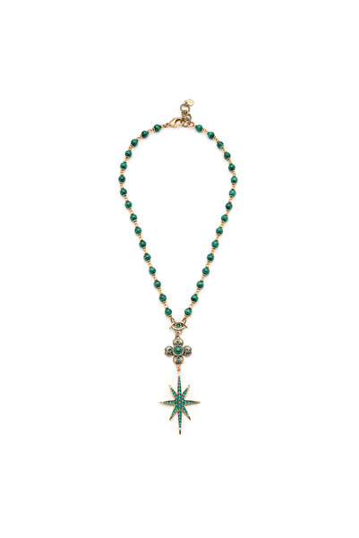 Mon Reve High Star Star, Eye, Clover Charm Malachite Natural Stone Necklace