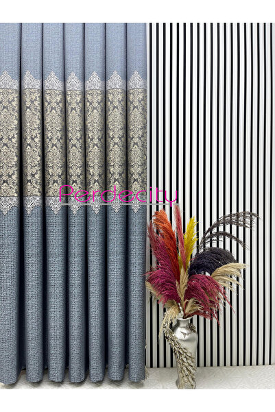 PERDECITY Damask Pattern Indigo Background Curtain 100cm Suitable for Any Room 1X3 Tightly Pleated