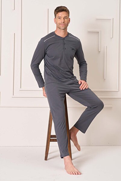 REMSA Ανδρικό σετ πιτζάμες με μακρύ μανίκι από βαμβάκι 4108 καπνιστό