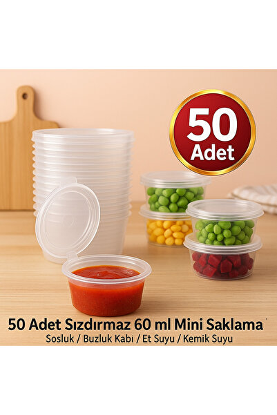 DİYA3 50 Adet Sızdırmaz 60 ml Mini Saklama Kabı Sosluk Buzluk Kabı, Et Suyu, ...