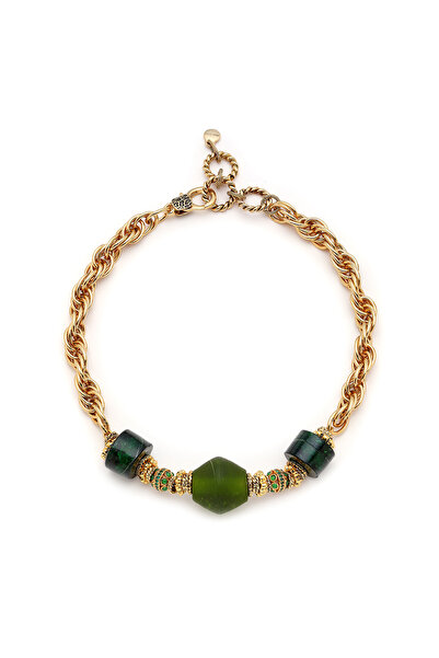 Mon Reve Kin Cam Boncuk Altın Kaplama Zincir Kolye