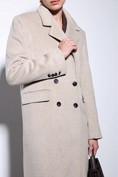 Starinci Mayo Γυναικείο παλτό Κλασικό Μοντέλο με Τσέπες Κρεμ