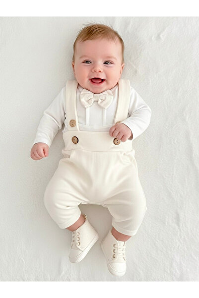 Jammybaby Saten Bel ve Papyon Detayrlı %100 Pamuk Nervür Dikişli Çıtçıtlı Bod...