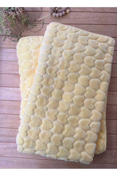 GOLDEN SPRING Yellow Heart Embossed Thick Plush Blanket 100*120 cm