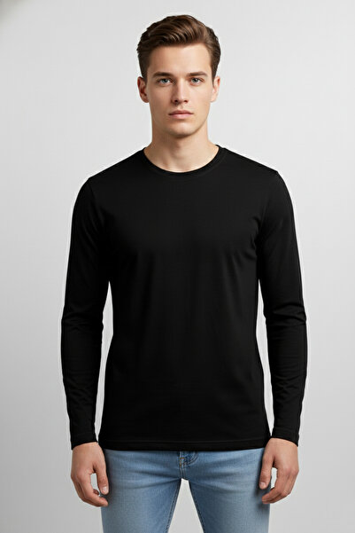 LYX Erkek Relax Fit Rahat Kesim Uzun Kollu Bisiklet Yaka Basic Tişört