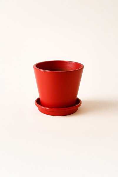 Evdek Tabaklı Kırmızı Konik Çömlek Saksı 23x23 Cm