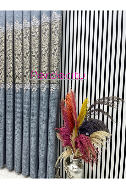 PERDECITY Damask Pattern Indigo Background Curtain 100cm Suitable for Any Room 1X3 Tightly Pleated