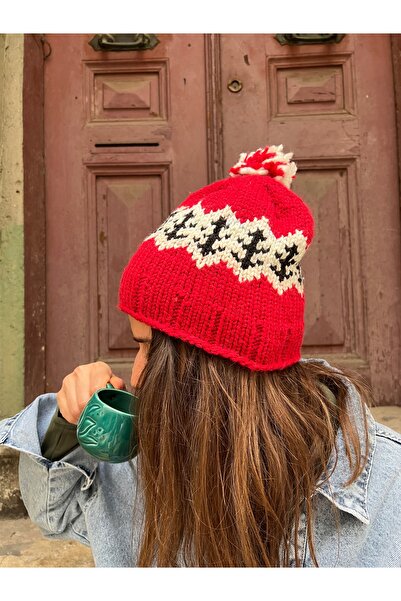 Bohoyasam Bohem Desenli, Ponponlu, Sıcak Tutan Kışlık El Örgüsü Bere