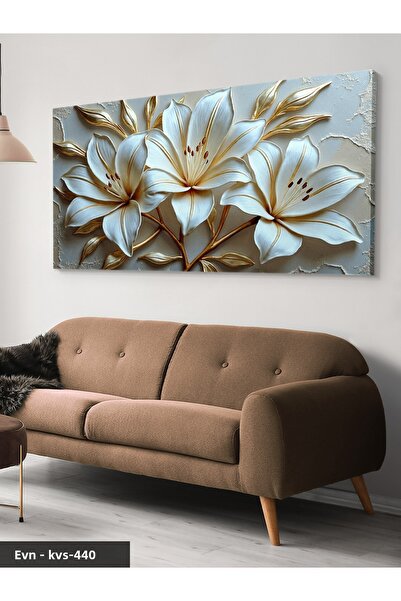 Evinemoda Gold Detailed Lily One Piece Canvas - Canvas Painting