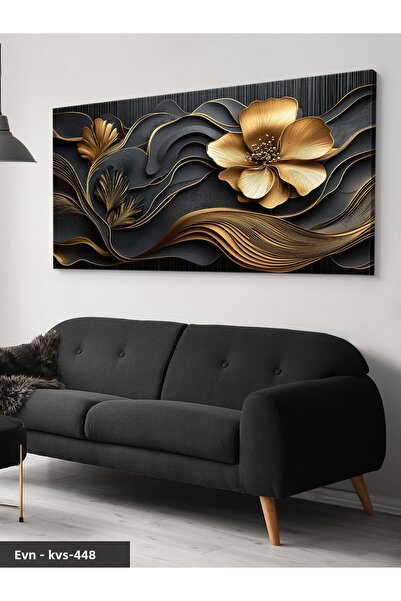 Evinemoda Pânză dintr-o singură bucată cu flori aurii - Pictură pe pânză