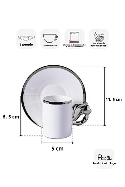 Perotti Cihangir Silver 6-Person Porcelain Coffee Cup Set