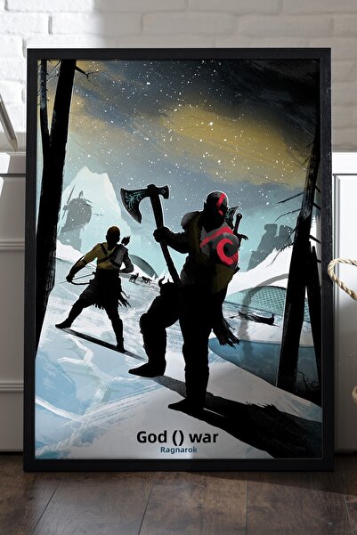 Duvarda Poster înrămat pe lemn negru God of War, pictură decorativă de perete...