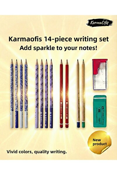 KarmaOfis مجموعة أقلام رصاص ملونة (مجموعة 5) - 14 قطعة، تتضمن ممحاة + مبراة، ...