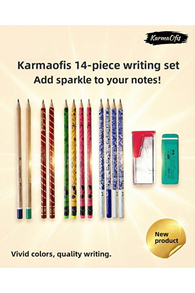 KarmaOfis مجموعة أقلام رصاص ملونة (المجموعة 1) - 14 قطعة، تتضمن ممحاة + مبراة...