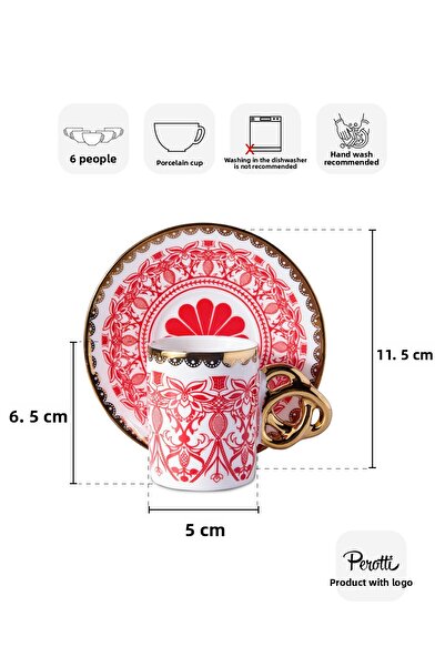 Perotti Cihangir 6-Person Porcelain Colored Motif Coffee Cup Set