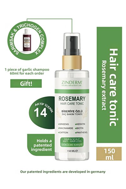 zinderm Pure Rosemary Water Hair Tonic Anti-Hair Loss and Hair Growth Supporting Tonic 3 X 150 ml