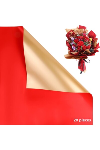 roco paper Flower Wrapping Paper 20Pcs-58X58 Cm- Double Sided Matte Transparent Gift Bouquet Wrapping Paper, Red & Six