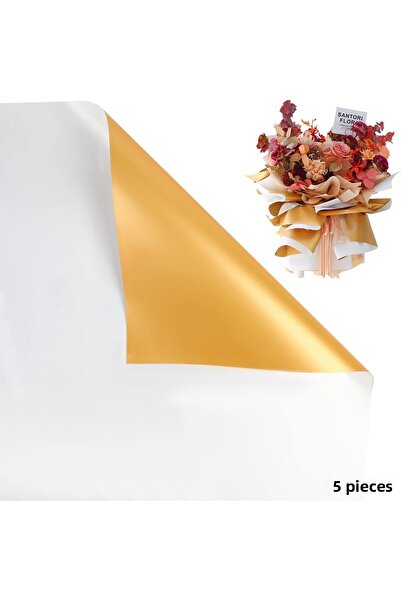 roco paper Flower Wrapping Paper 5 Pack, Double Sided -White & Gold- Matte Transparent Gift Bouquet Wrapping Paper, 58X58 cm