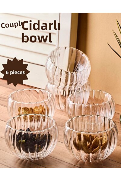 Flash Bazaar 6-Piece Double-Walled Glass Mini Sauce Bowl, Jam Bowl, Dragee Bowl, Turkish Delight Bowl, Bowl 6X4 cm