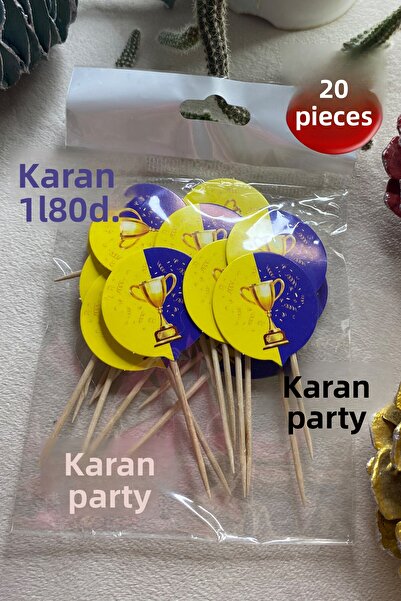 karanca parti süs 20 قطعة من أعواد الأسنان على شكل مروحة باللون الأصفر والأزر...