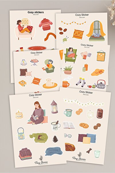 tinystoriestr Σετ αυτοκόλλητων με θέμα Cozy - 6 τεμάχια / Ατζέντα, Σημειωματά...