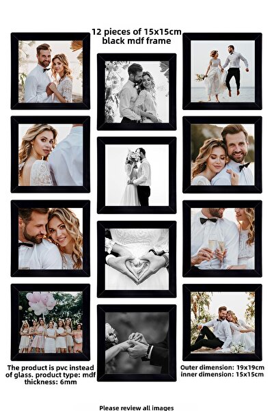 Me you 12 قطعة إطار 15×15 - إطار من الخشب المضغوط - إطار صور - إطار مربع - مع...