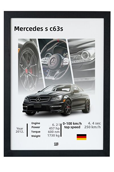 gxe.art Pictură cu poster cu rama din lemn Mercedes-AMG C63 S – Design V8
