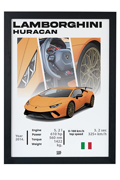 gxe.art Pictură cu poster cu cadru din lemn Lamborghini Huracan – Legenda sup...