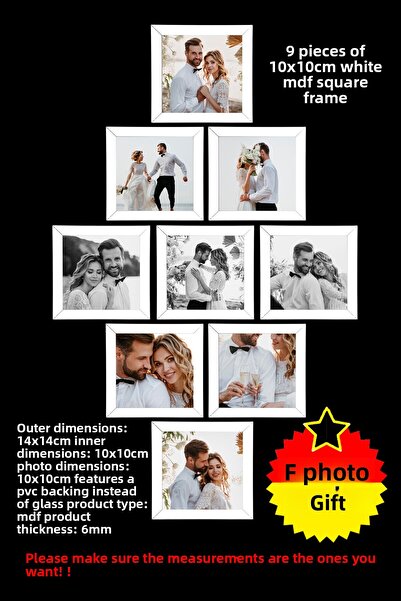 Me you 9 قطع إطار 10×10 - إطار من الخشب المضغوط - إطار صور - إطار مربع - مع ب...