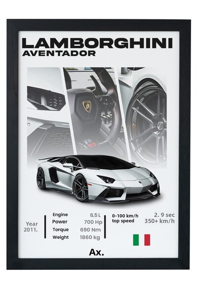 gxe.art Pictură cu poster cu rame din lemn Lamborghini Aventador – Design V12...