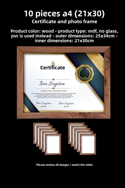 Me you 10 Pieces 21X30 Frame - Mdf Frame - Photo Frame - A4 Diploma Frame - C...