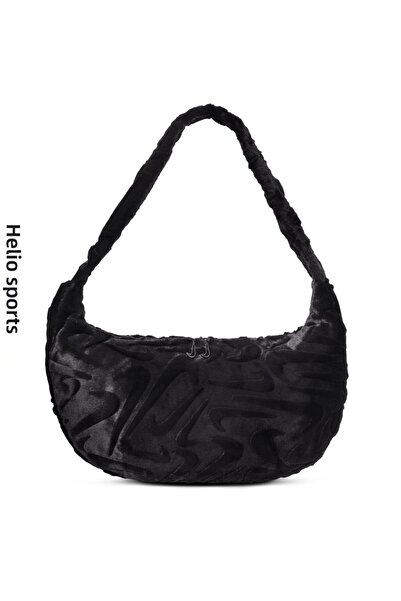 Nike Women Shoulder Bag Faux Fur Slouchy Bag Black Women's Bag Plush Bag Faux Fur Bag 19 Liters