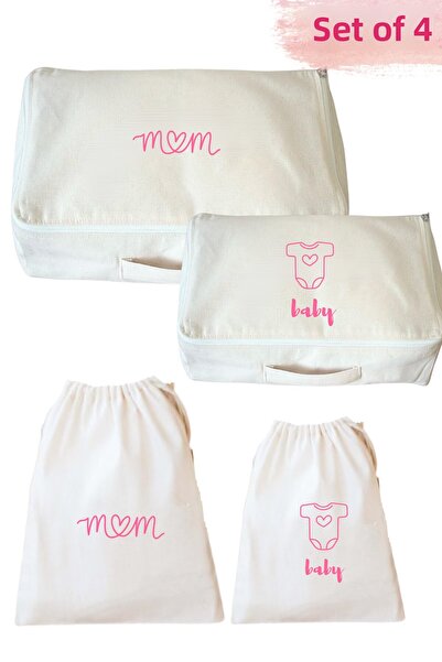 Mama Yoyo Baby&Kids 4-Piece Mother Baby Delivery Hospital Organizing Suitcase Luggage Bag Organizer Pink Printed