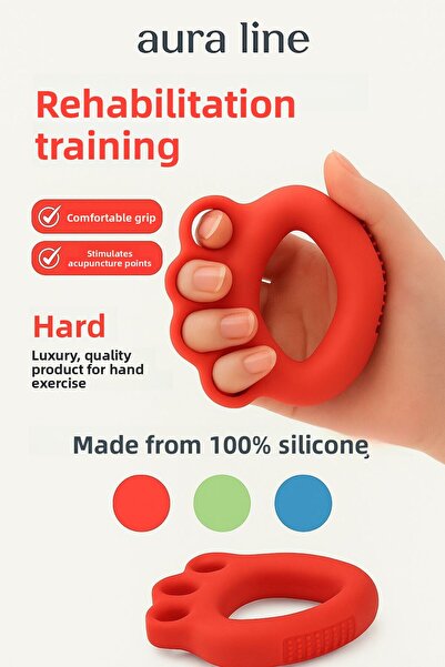 AURA LİNE Silicone Hand Wrist Finger Strengthening, Red Post Surgery Hand Stress Exercise Luxury Silicone