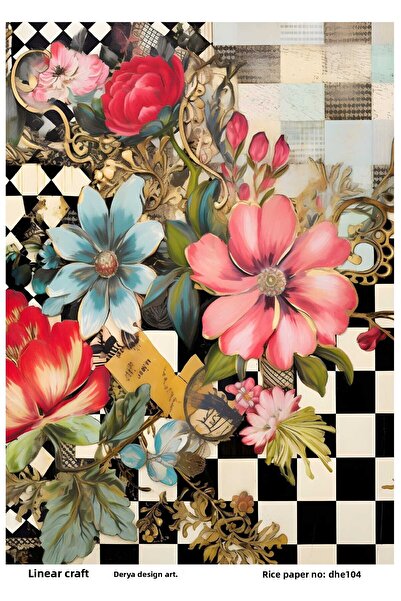 DERYA DESİNG ART ورق ديكوباج نحاسي بنمط مربعات مزهرة رقم: DHE104 - 29×42 سم