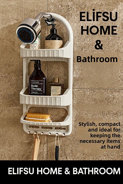 ELİFSU HOME حامل شامبو فاخر بثلاثة أرفف لاصقة لتنظيم الحمام