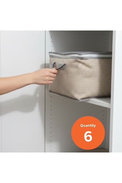 EVSELLA مجموعة من 6 قطع - حقيبة تخزين كبيرة الحجم بخطوط هندسية باللون البيج ت...