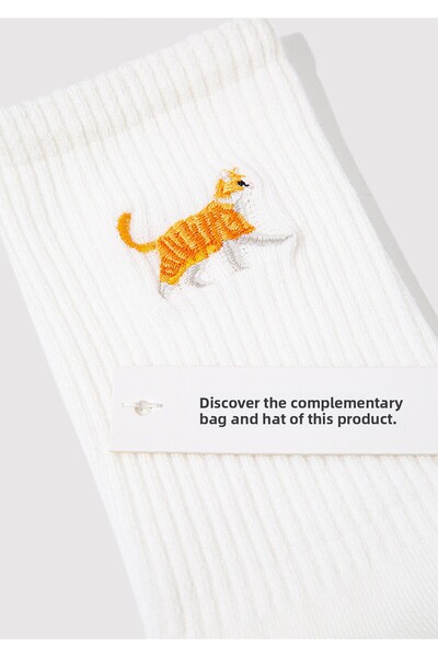 Mavi Cat Embroidered White Socks 1913434-620