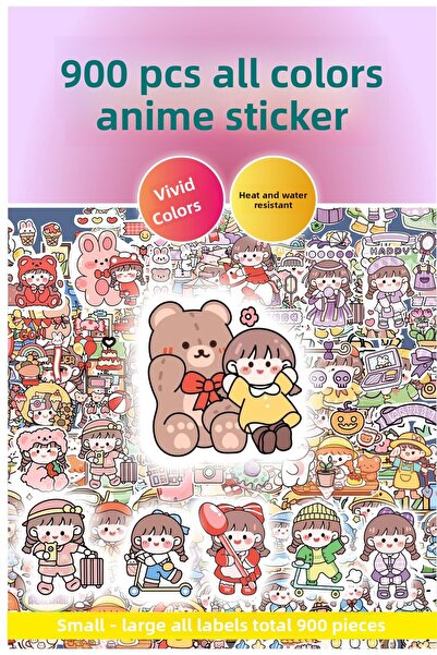 Piksel Grafik مجموعة ملصقات أنيمي بجميع الألوان مكونة من 900 قطعة - ملصق للقلم والكمبيوتر المحمول والدفتر وزجاجة الماء