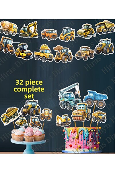 Hiras Dizayn 32 de bucăți de mașini de construcții, camion cu cupe, vehicule ...