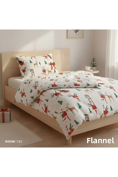 ELEGANCEHOME Flannel, 100% Cotton, New Year, Single Duvet Cover Set