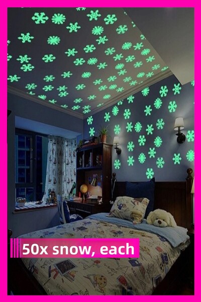 Bundera 50 Pieces Phosphorescent Snowflake Night Glowing Wall Ceiling Sticker Ornament Phosphor Snowflakes