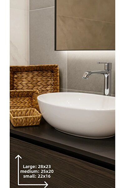 PEKPLUS Decorative Natural Hand Knitted Rectangular Wicker 3-Piece Basket Set Multi-Purpose Organizer